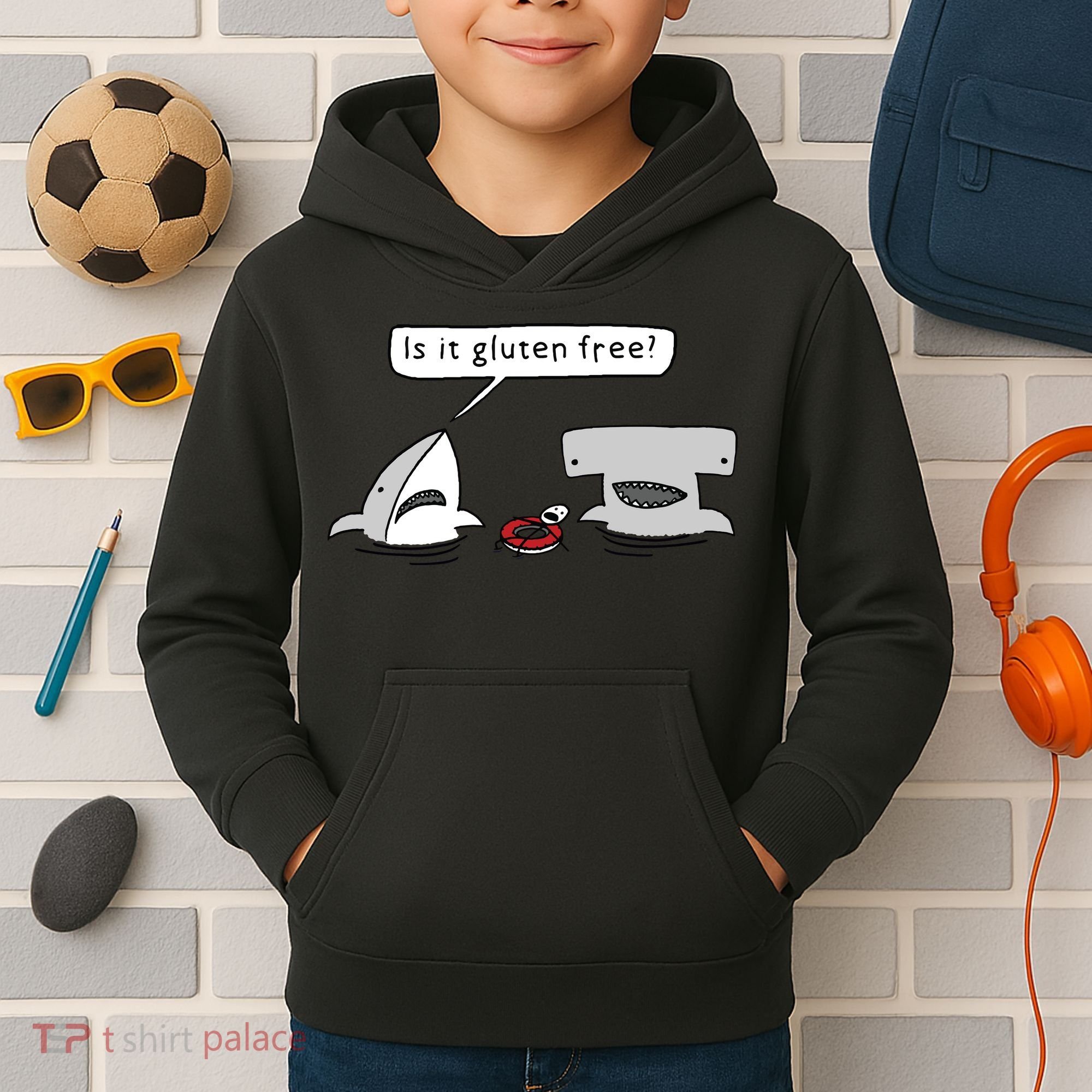 Is It Gluten Free Two Sharks Graphic Kids Hoodie