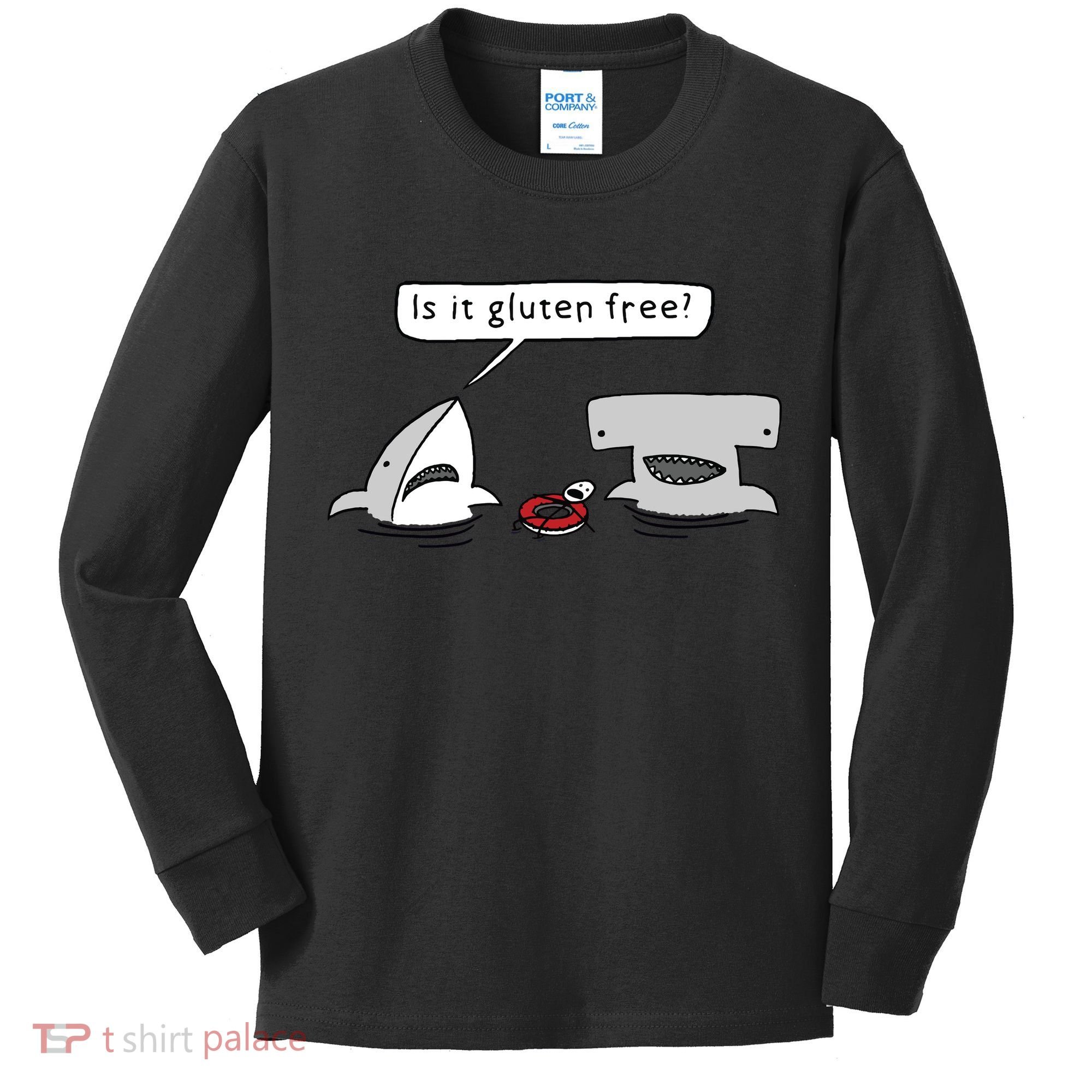 Is It Gluten Free Two Sharks Graphic Kids Long Sleeve Shirt