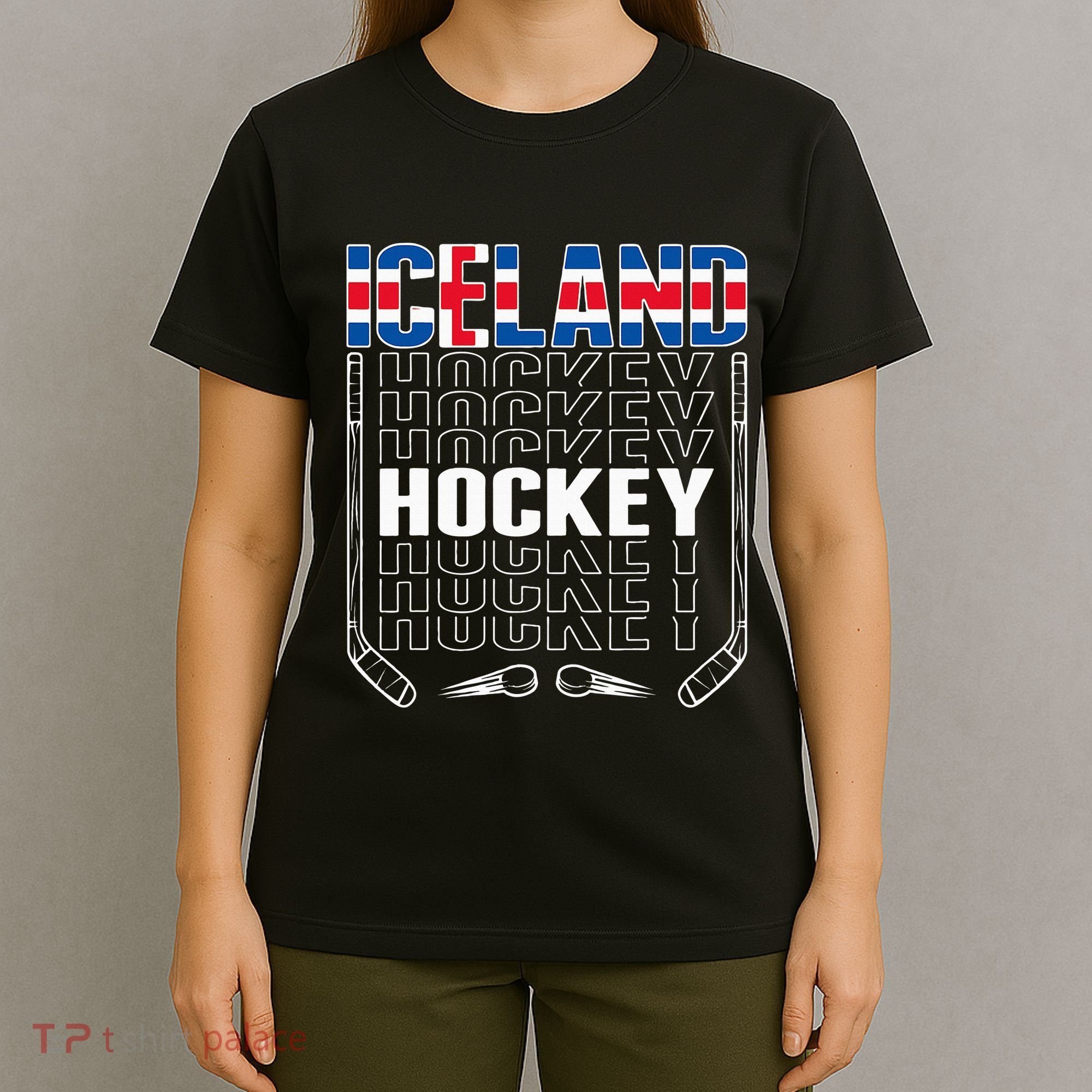 Iceland Ice Hockey Fans Jersey Icelandic Flag Hockey Stick T-Shirt