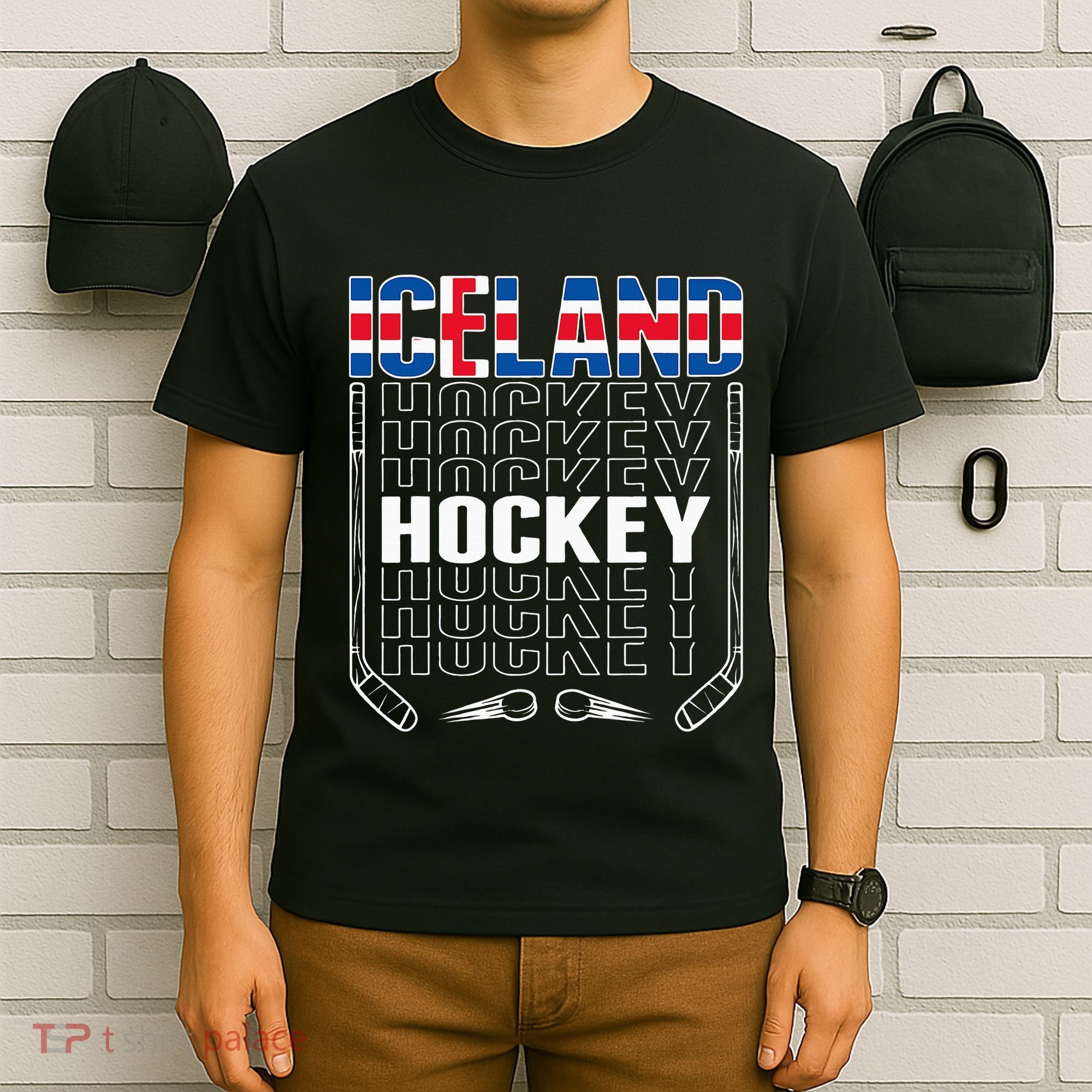 Iceland Ice Hockey Fans Jersey Icelandic Flag Hockey Stick T-Shirt