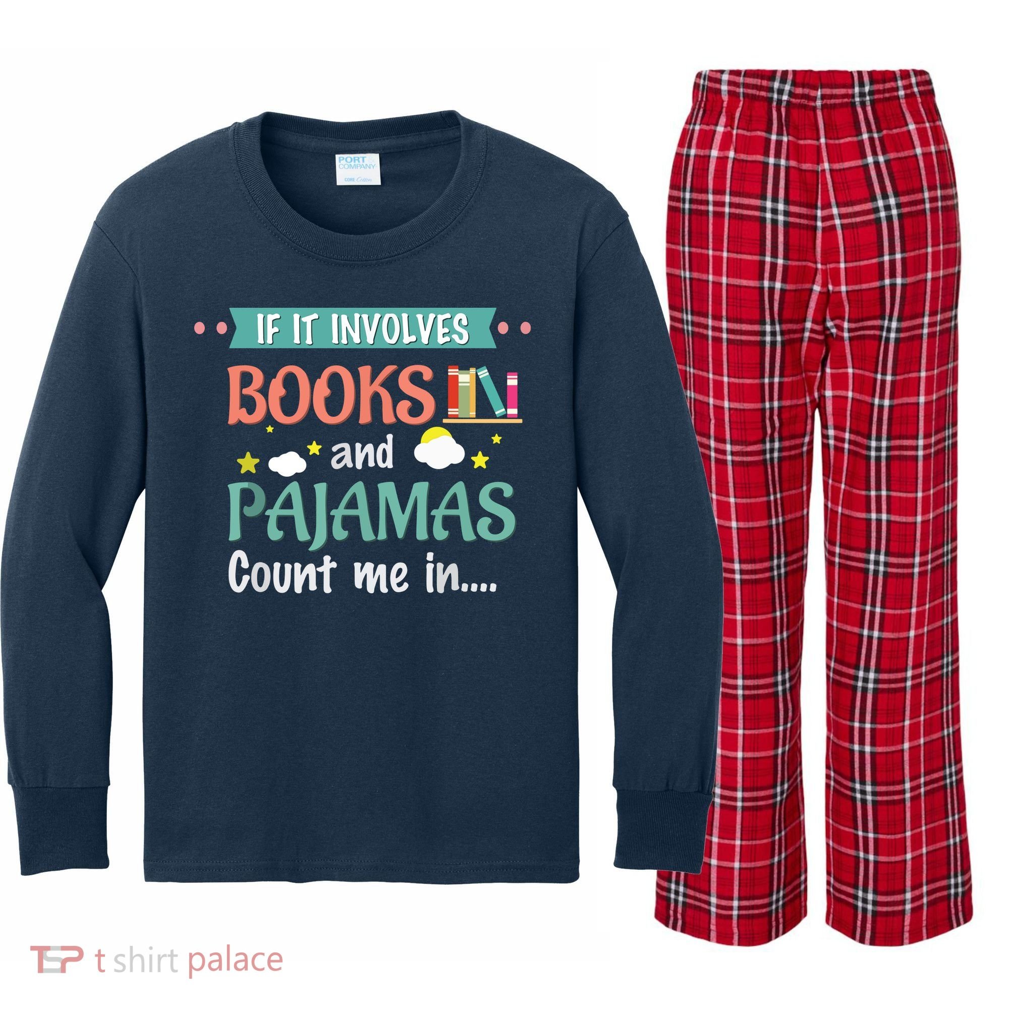 If It Involves Books And Pajamas Book Lover Gift Kids Long Sleeve Plaid Pajama Set