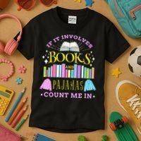 If It Involves Books and Pajamas Count Me In Librarian Kids T-Shirt thumb 3