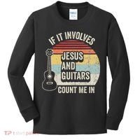 If It Involves Jesus And Guitars Count Me In Kids Long Sleeve Shirt thumb 0