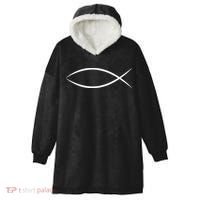 ICHTHYS ICHTHUS JESUS FISH CHRISTIAN SYMBOL Hooded Wearable Blanket thumb 0
