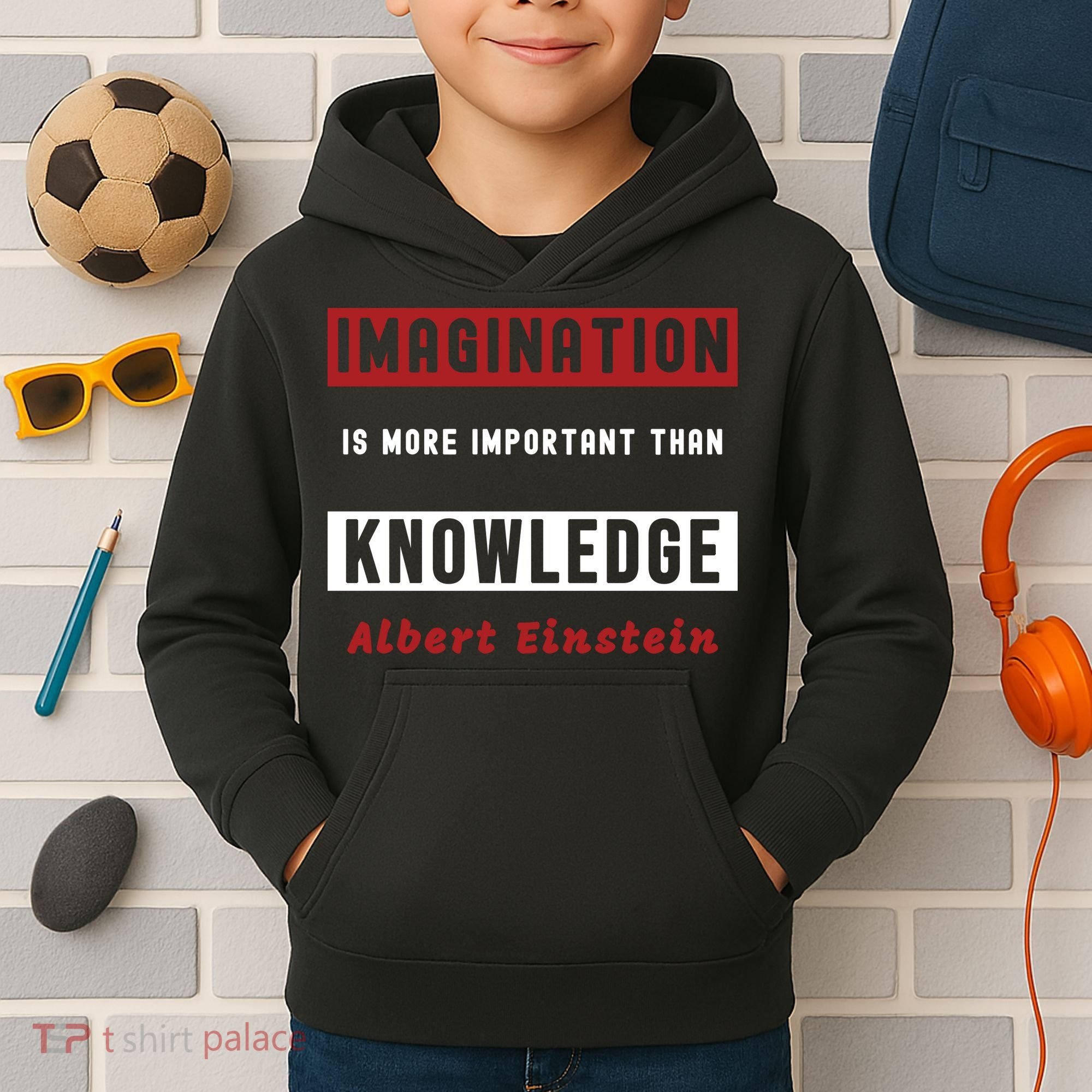 Imagination Is More Important Than Knowledge Albert Einstein Quote Funny Quote Kids Hoodie