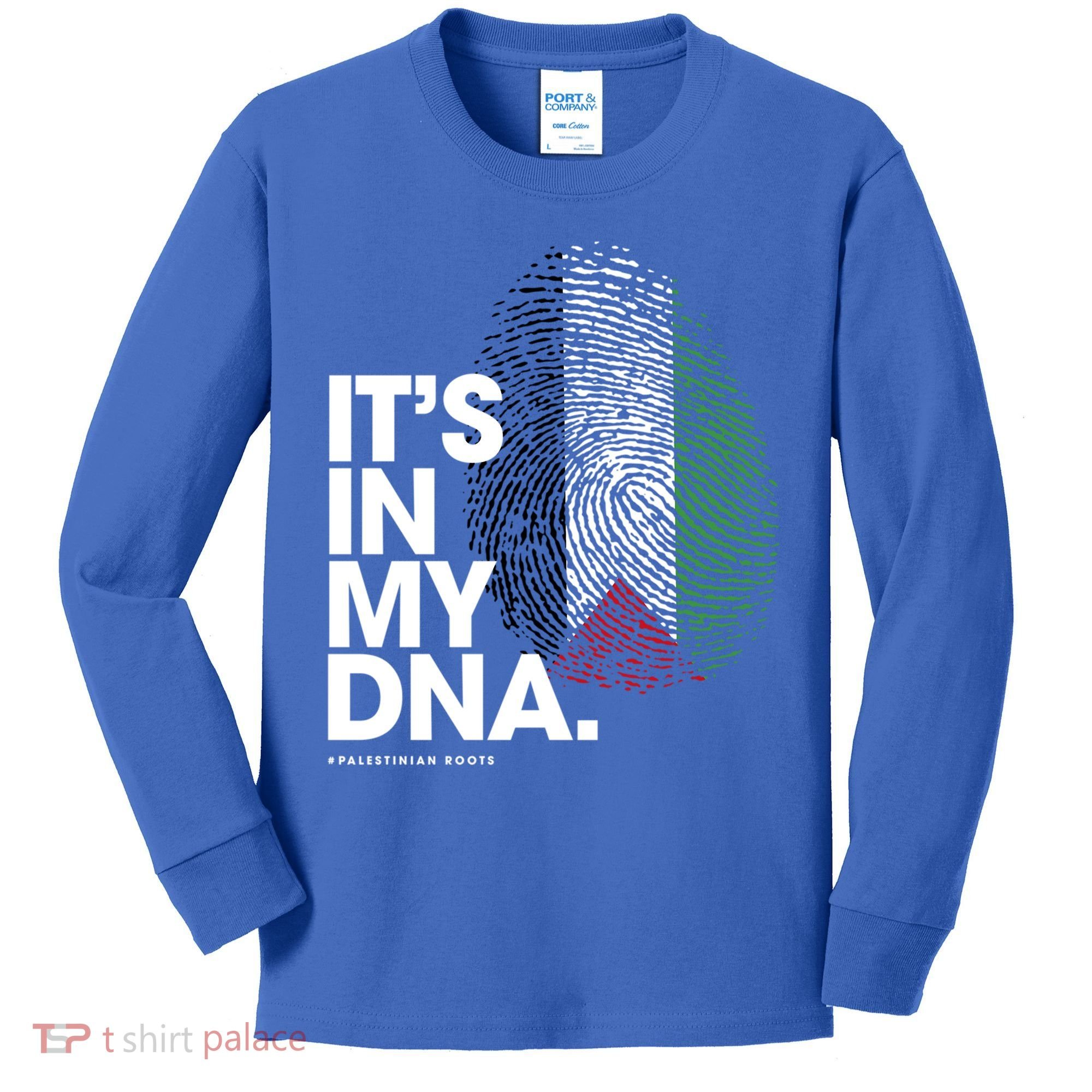 ItS In My Dna Palestine Flag Cool Gift Palestinian Roots Gift Kids Long Sleeve Shirt