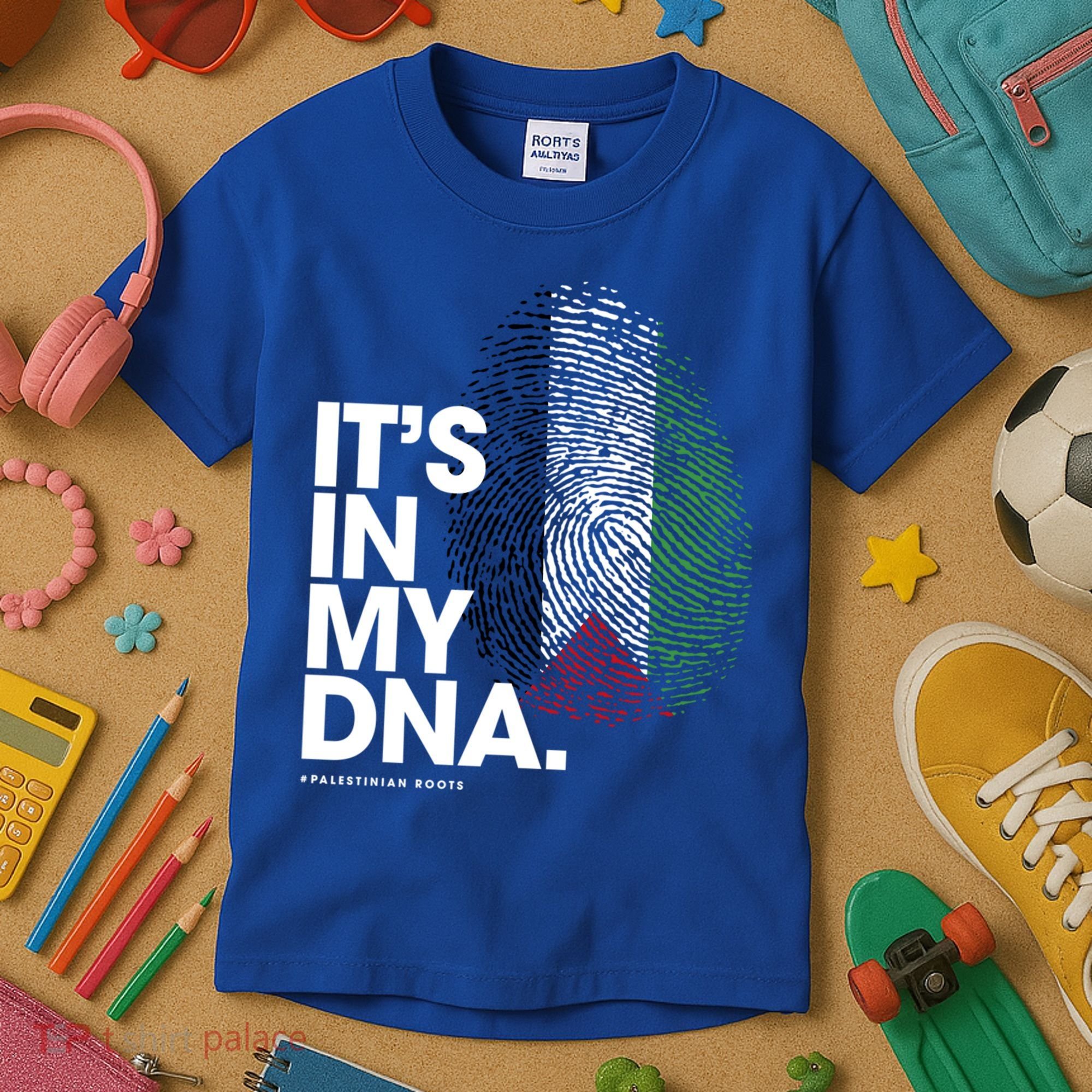 ItS In My Dna Palestine Flag Cool Gift Palestinian Roots Gift Kids T-Shirt