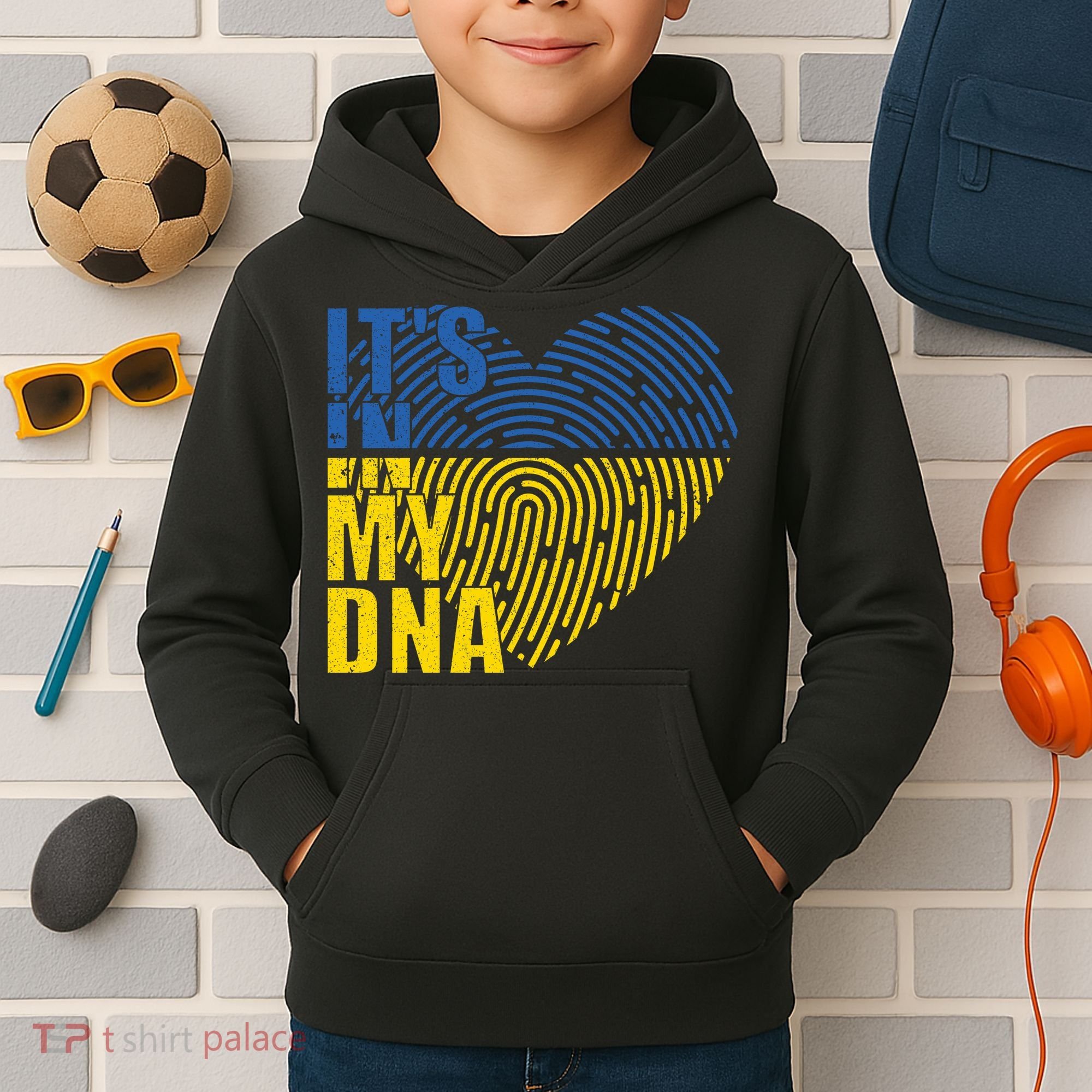 Its In My DNA Urkraine Flag Finger Print Kids Hoodie