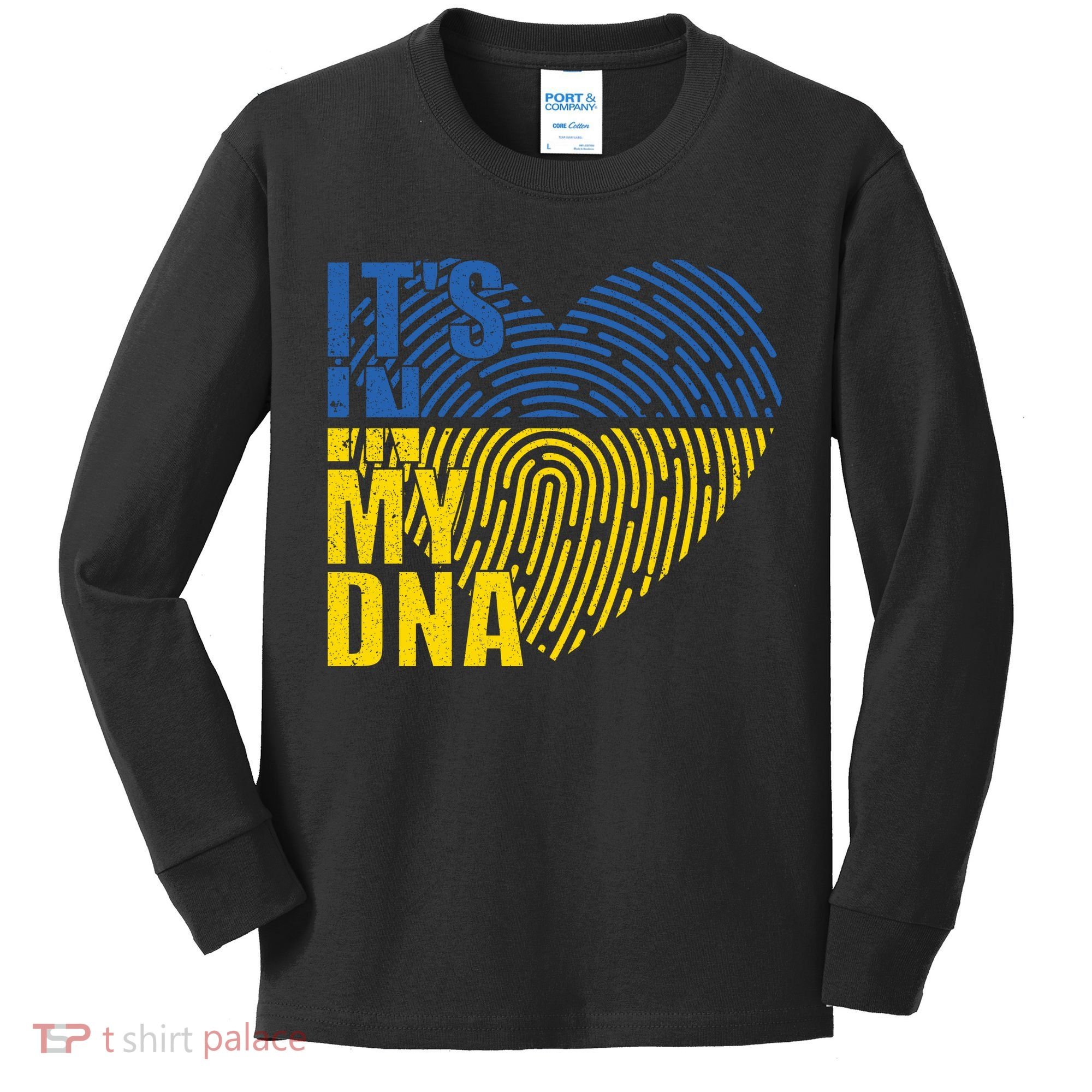 Its In My DNA Urkraine Flag Finger Print Kids Long Sleeve Shirt