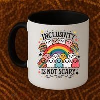 Inclusivity Is Not Scary  Cute Ghost Welcome Here Funny Coffee Mug thumb 2