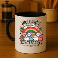 Inclusivity Is Not Scary  Cute Ghost Welcome Here Funny Coffee Mug thumb 4
