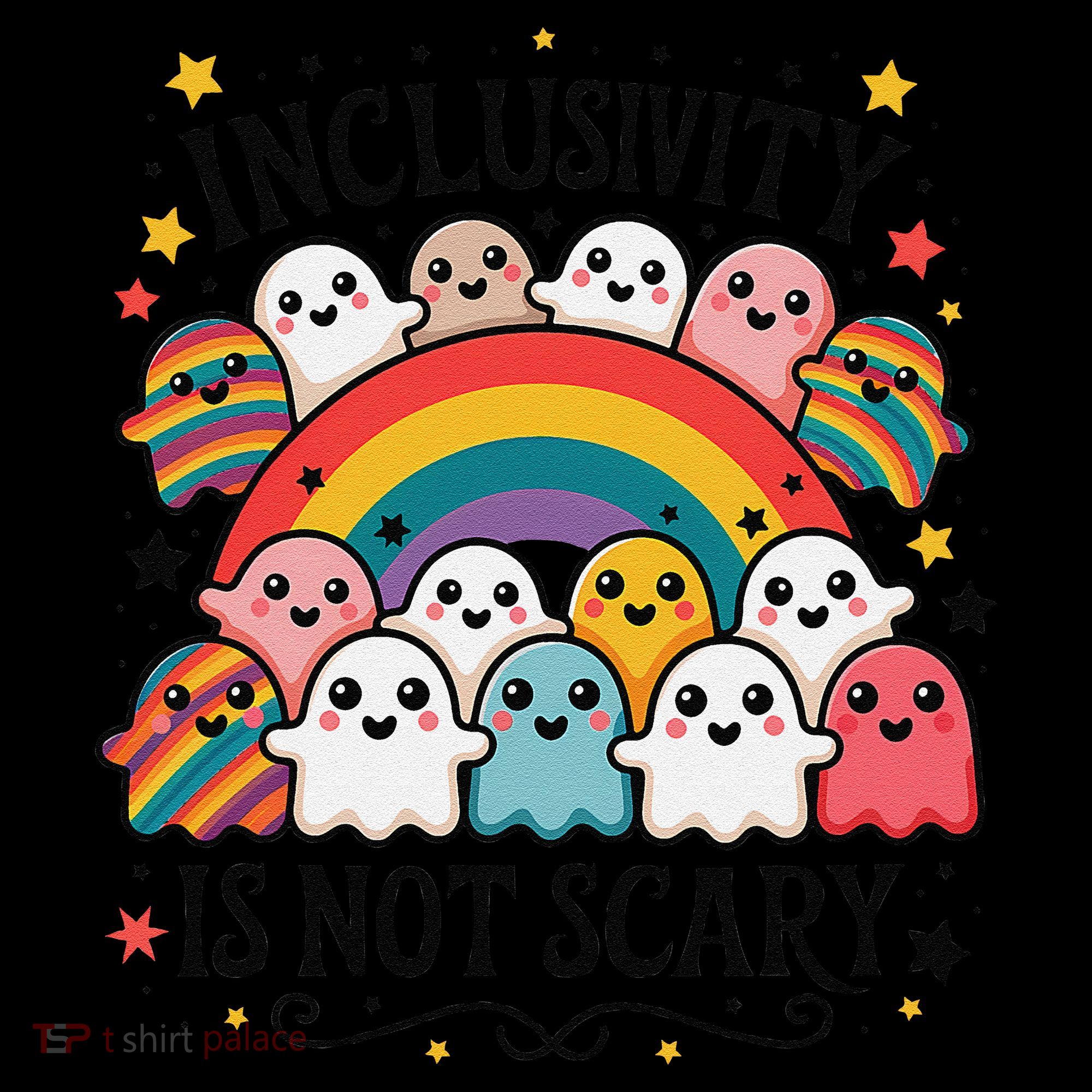 Inclusivity Is Not Scary  Cute Ghost Welcome Here Funny Women's Hoodie