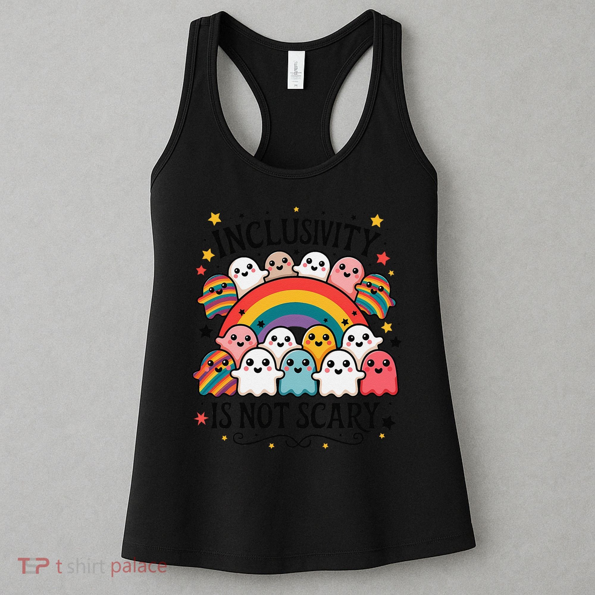 Inclusivity Is Not Scary  Cute Ghost Welcome Here Funny Women's Tank Top