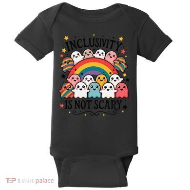 Inclusivity Is Not Scary  Cute Ghost Welcome Here Funny Baby Bodysuit