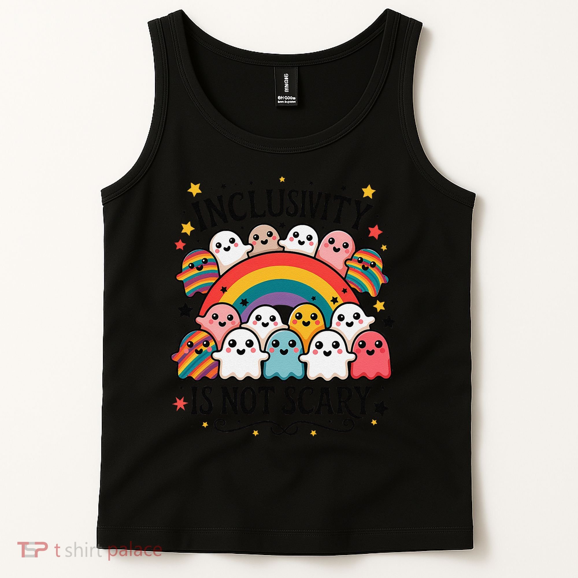 Inclusivity Is Not Scary  Cute Ghost Welcome Here Funny Tank Top