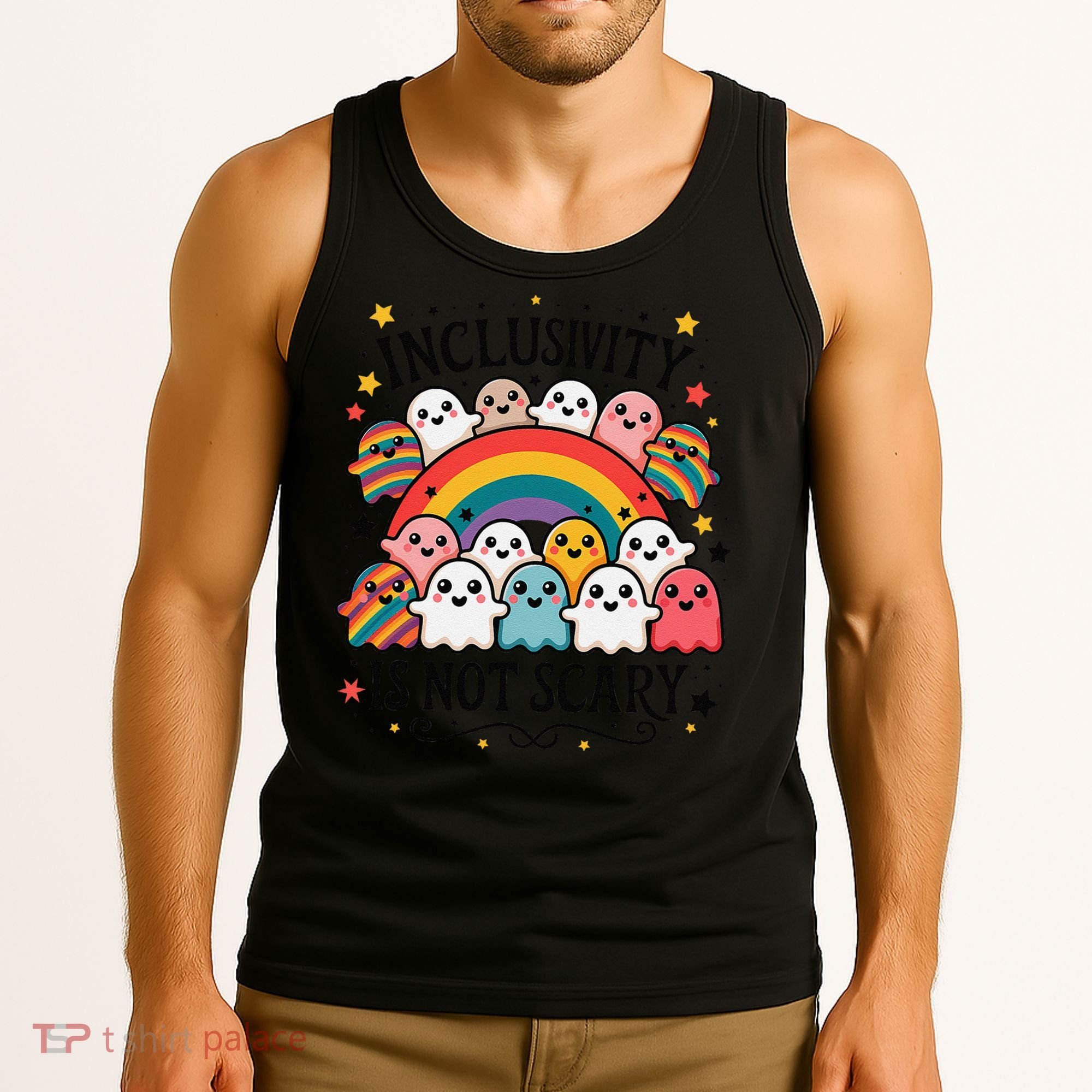 Inclusivity Is Not Scary  Cute Ghost Welcome Here Funny Tank Top
