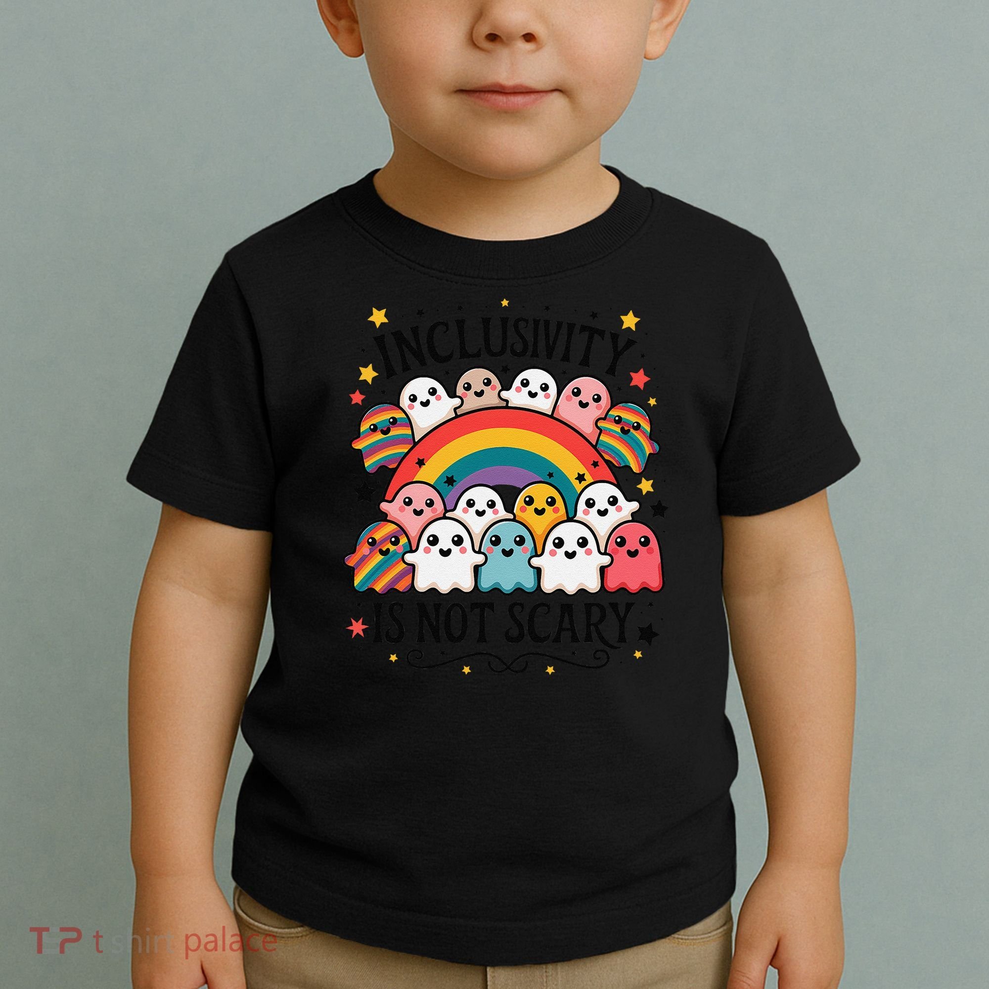 Inclusivity Is Not Scary  Cute Ghost Welcome Here Funny Toddler T-Shirt