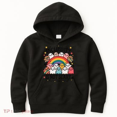 Inclusivity Is Not Scary  Cute Ghost Welcome Here Funny Kids Hoodie