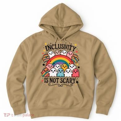 Inclusivity Is Not Scary  Cute Ghost Welcome Here Funny Hoodie