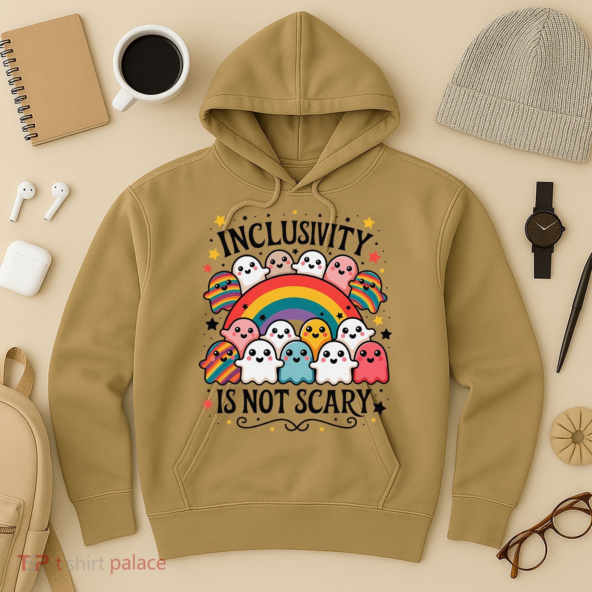 Inclusivity Is Not Scary  Cute Ghost Welcome Here Funny Hoodie