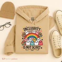 Inclusivity Is Not Scary  Cute Ghost Welcome Here Funny Hoodie thumb 4