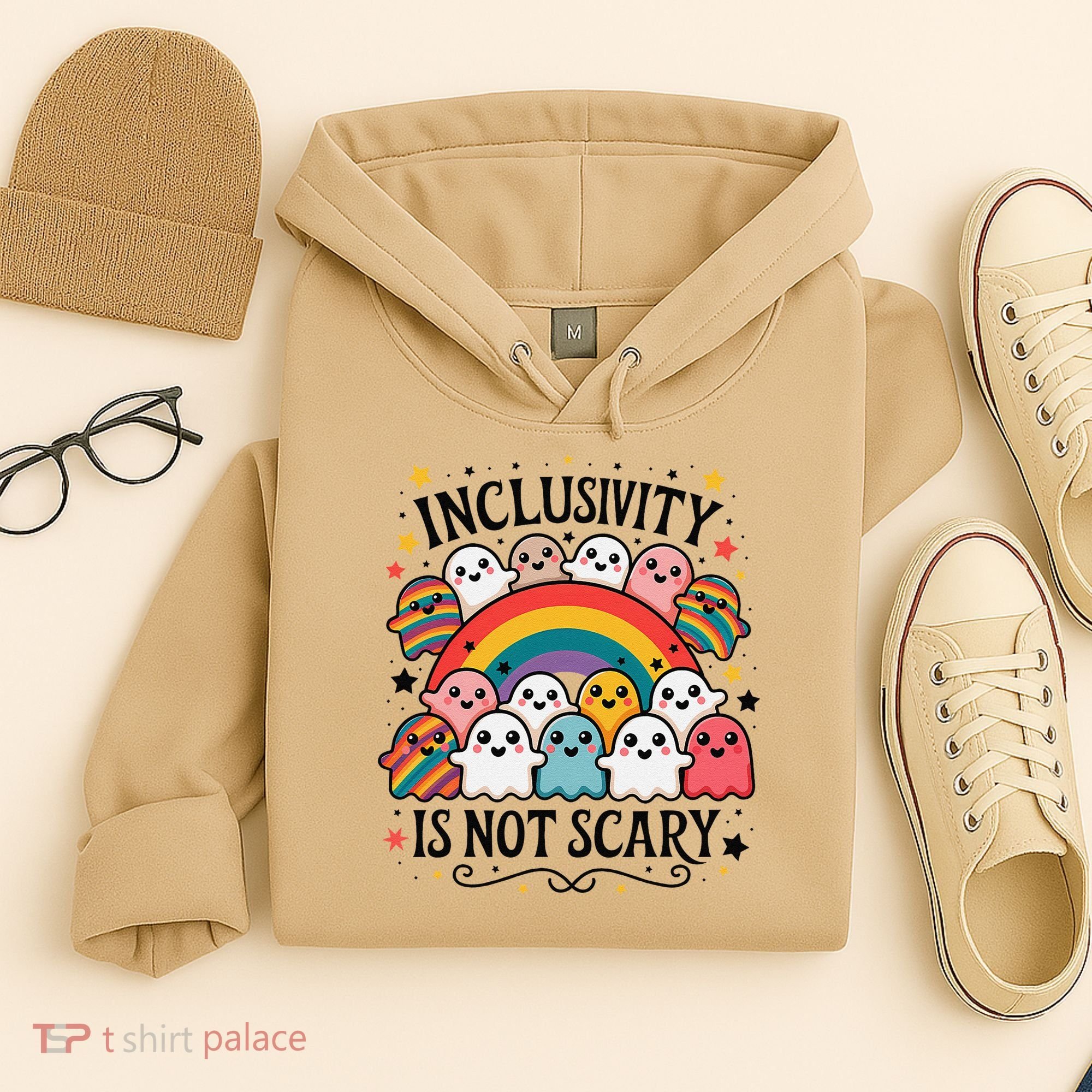 Inclusivity Is Not Scary  Cute Ghost Welcome Here Funny Hoodie