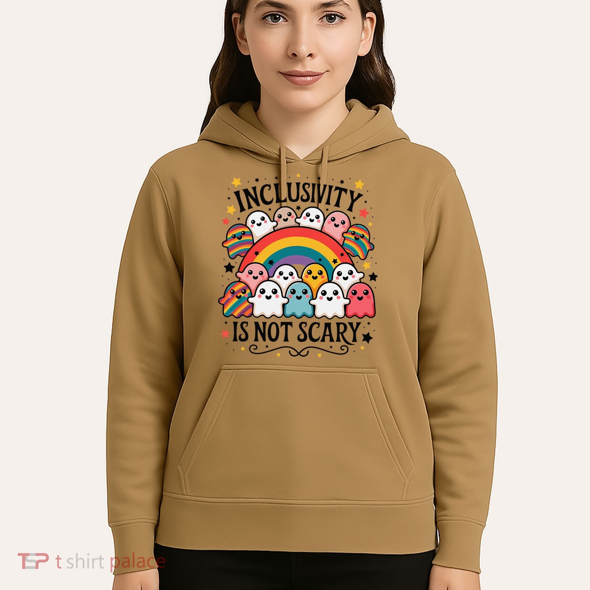 Inclusivity Is Not Scary  Cute Ghost Welcome Here Funny Hoodie