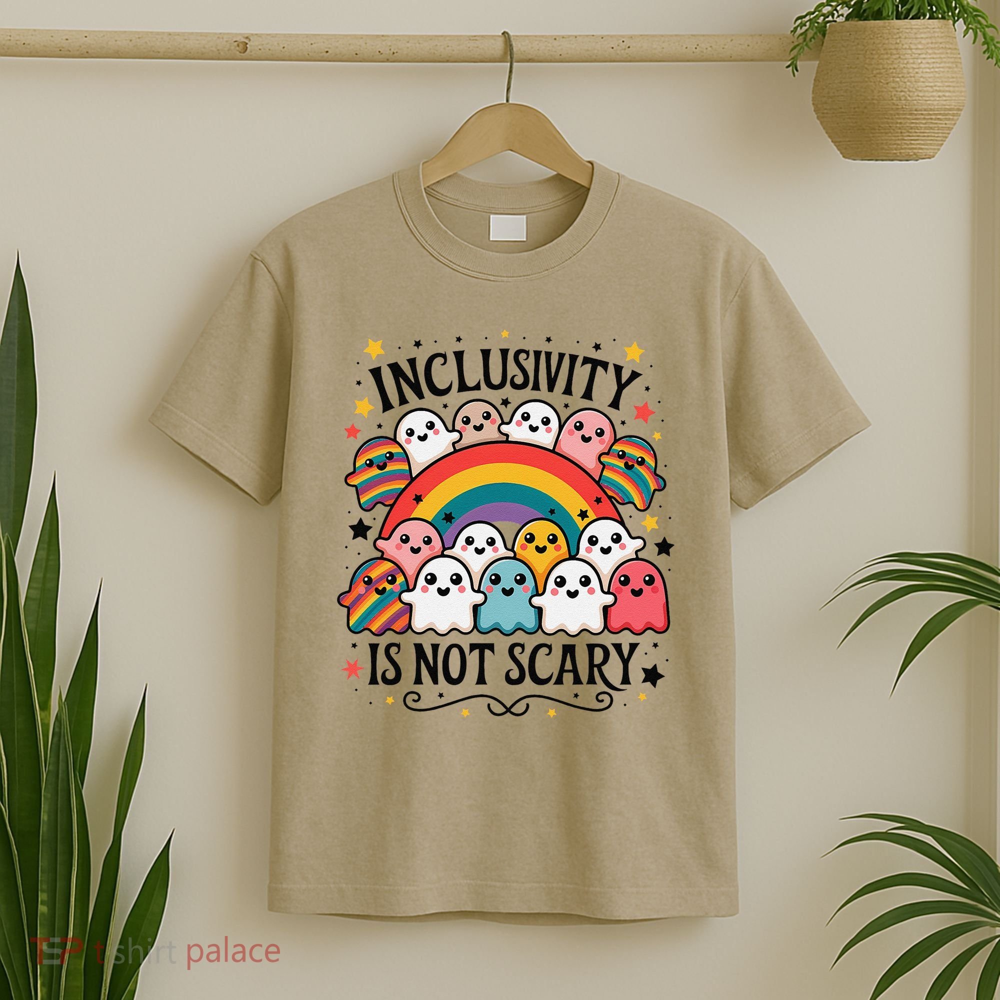 Inclusivity Is Not Scary  Cute Ghost Welcome Here Funny T-Shirt