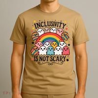 Inclusivity Is Not Scary  Cute Ghost Welcome Here Funny T-Shirt thumb 3