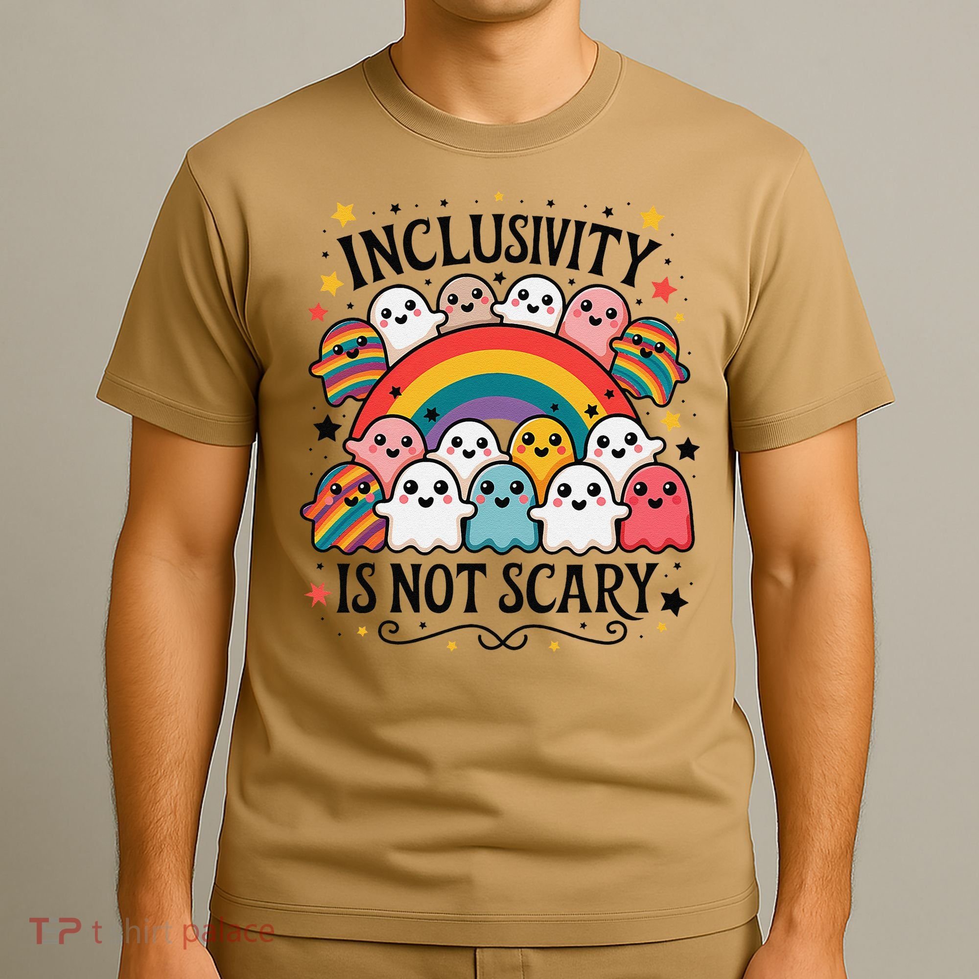 Inclusivity Is Not Scary  Cute Ghost Welcome Here Funny T-Shirt