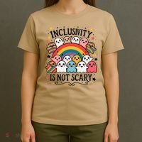 Inclusivity Is Not Scary  Cute Ghost Welcome Here Funny T-Shirt thumb 4