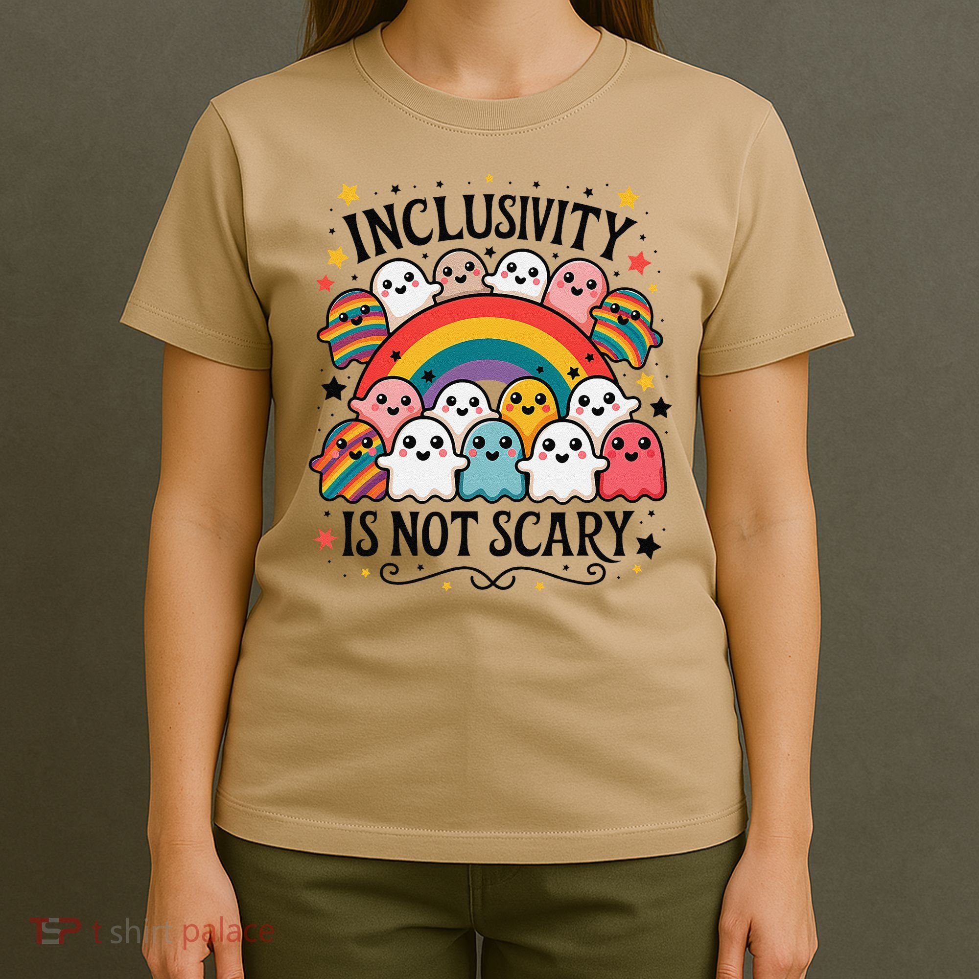 Inclusivity Is Not Scary  Cute Ghost Welcome Here Funny T-Shirt