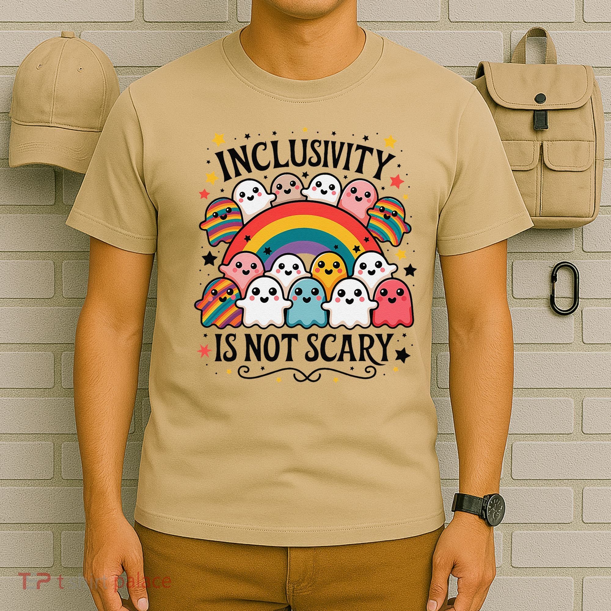 Inclusivity Is Not Scary  Cute Ghost Welcome Here Funny T-Shirt