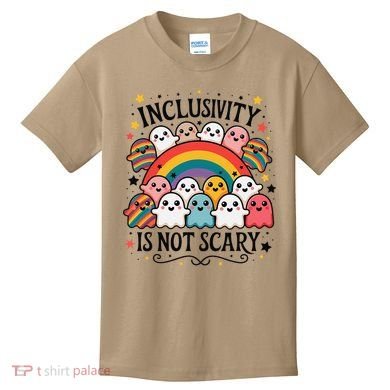 Inclusivity Is Not Scary  Cute Ghost Welcome Here Funny Kids T-Shirt