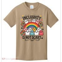 Inclusivity Is Not Scary  Cute Ghost Welcome Here Funny Kids T-Shirt thumb 0