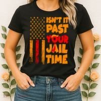 Isnt It Past Your Jail Time Anti Trump Distressed Usa Flag Women's T-Shirt thumb 2