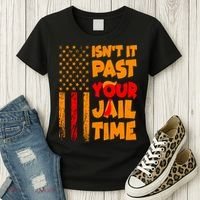 Isnt It Past Your Jail Time Anti Trump Distressed Usa Flag Women's T-Shirt thumb 3