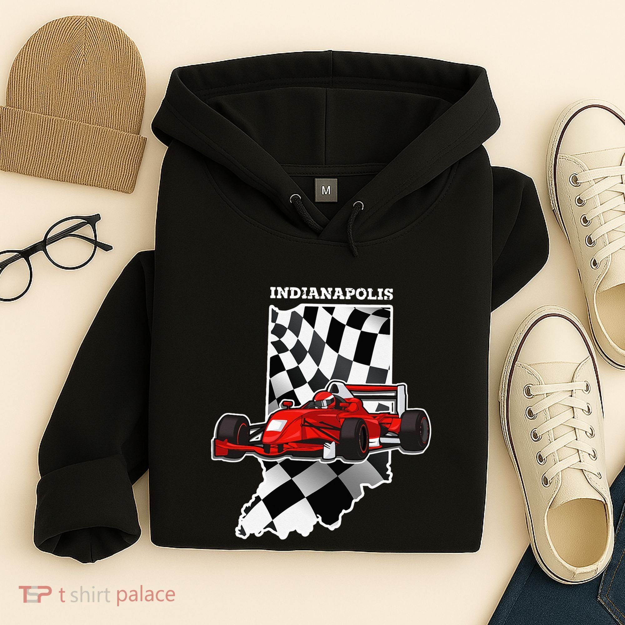 Indianapolis Indycar Racing Map Flag Hoodie