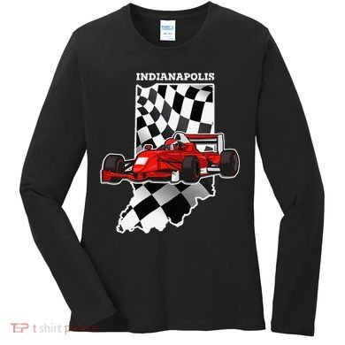 Indianapolis Indycar Racing Map Flag Women's Long Sleeve Shirt