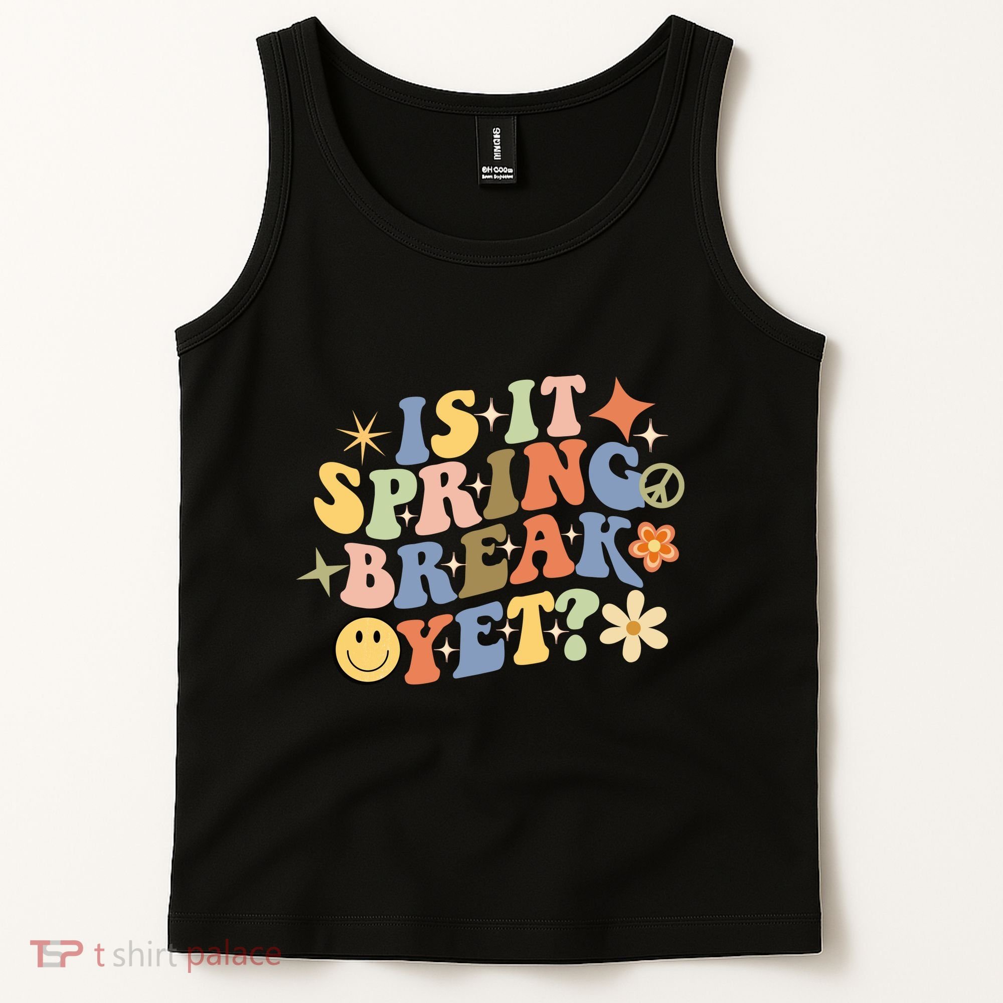 Is It Spring Break Yet? Groovy Retro Vacation Teacher Flower Tank Top