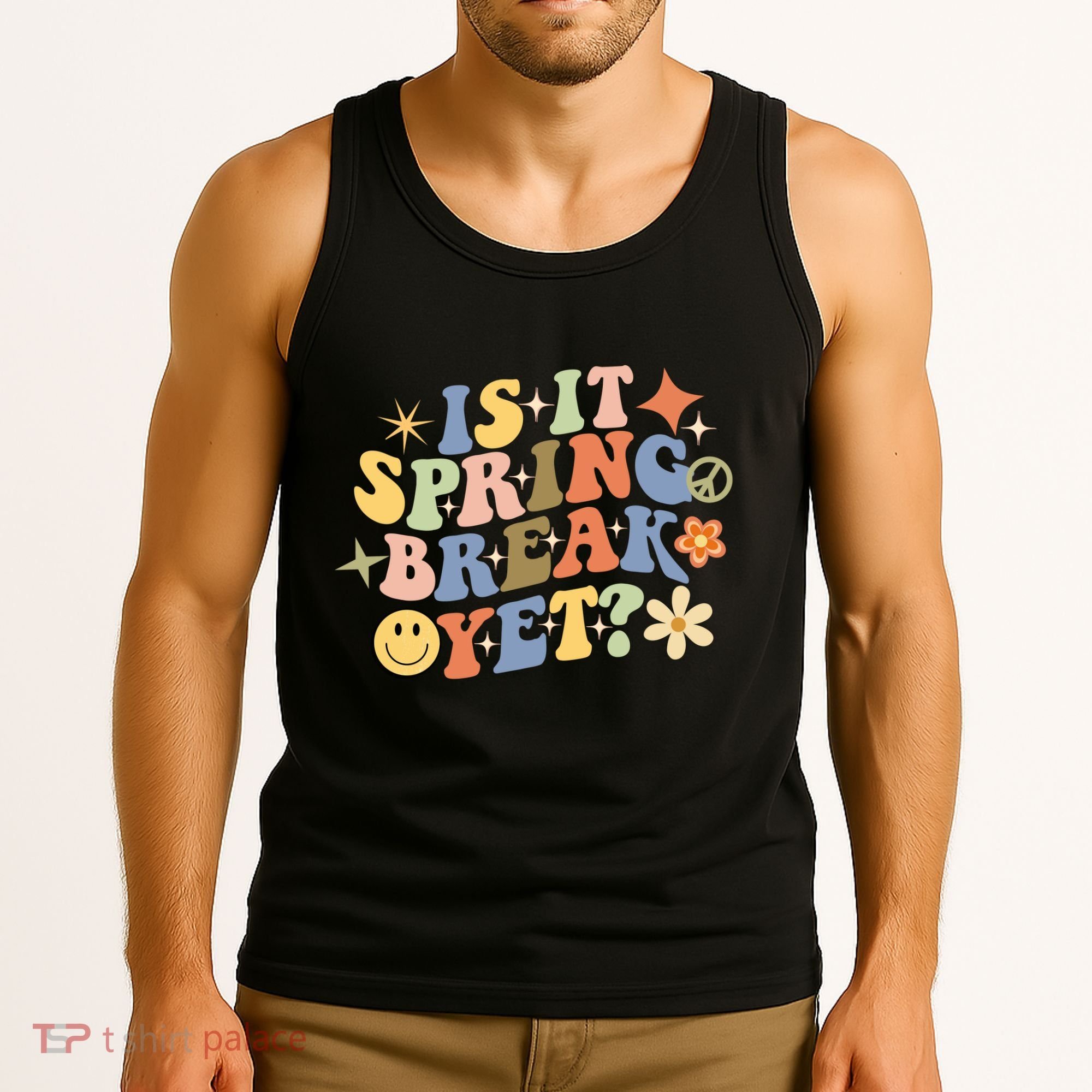 Is It Spring Break Yet? Groovy Retro Vacation Teacher Flower Tank Top