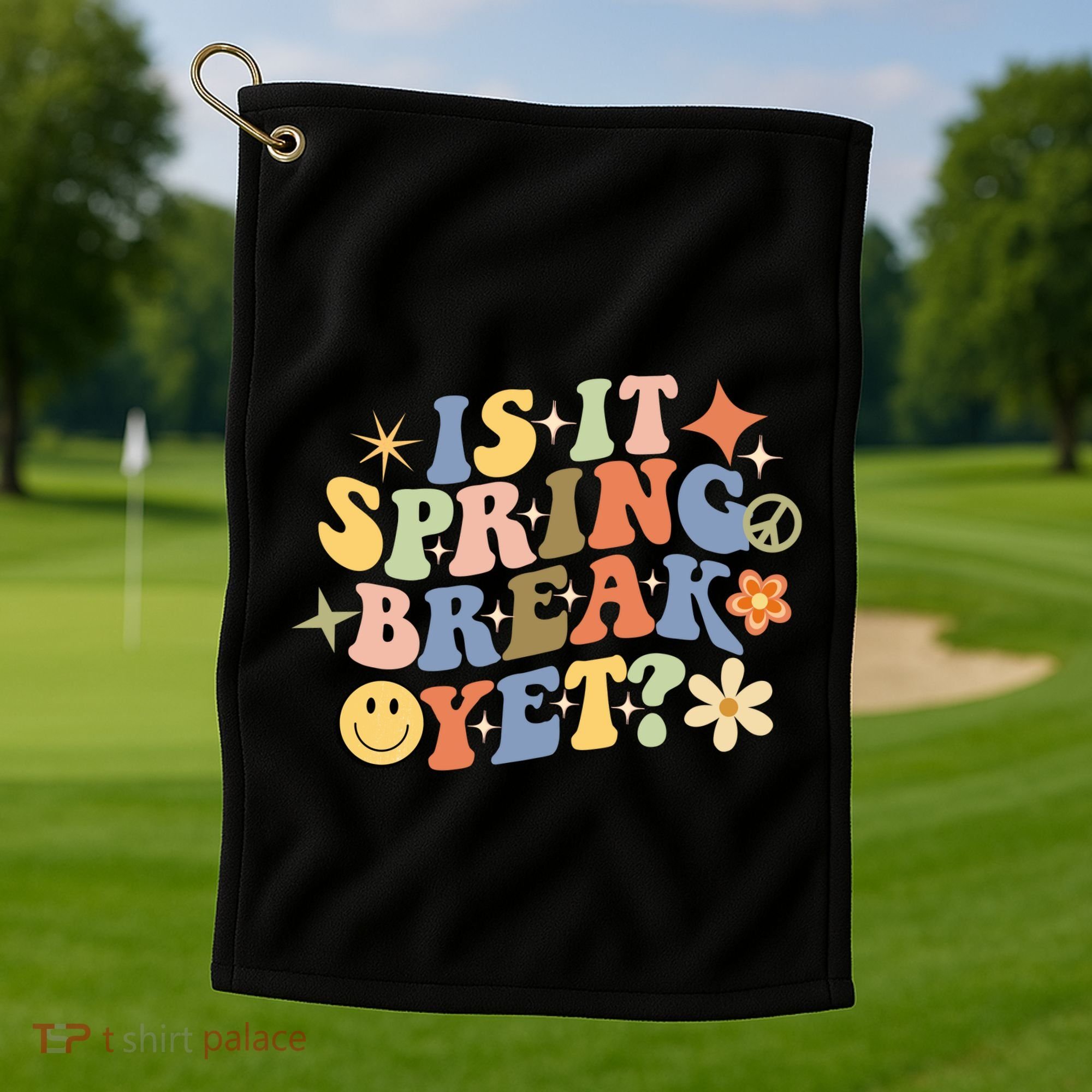 Is It Spring Break Yet? Groovy Retro Vacation Teacher Flower Golf Towel