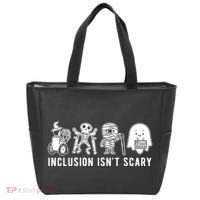 Inclusion Isnt Scary Teacher Skeleton Ghost Cute Halloween Tote Bag thumb 0