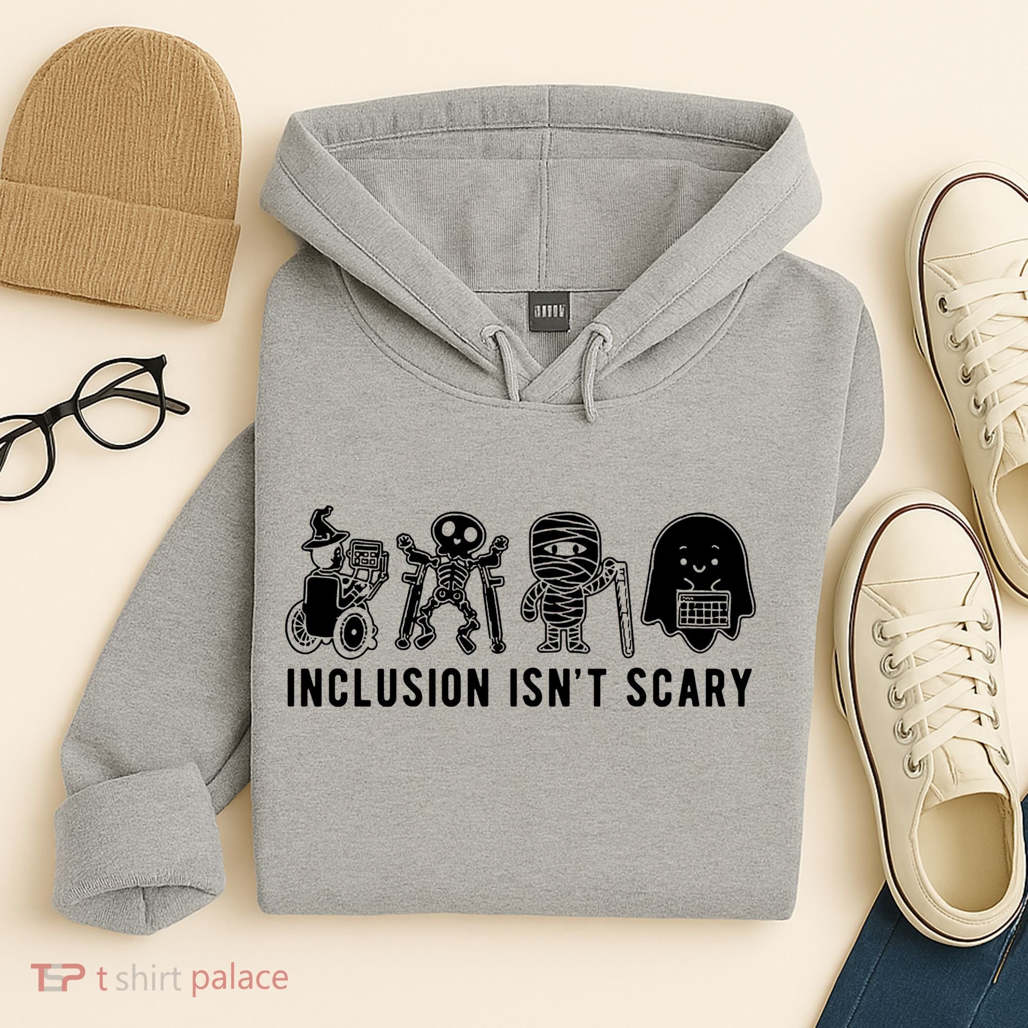 Inclusion Isnt Scary Teacher Skeleton Ghost Cute Halloween Hoodie