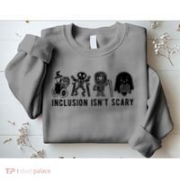 Inclusion Isnt Scary Teacher Skeleton Ghost Cute Halloween Sweatshirt thumb 2
