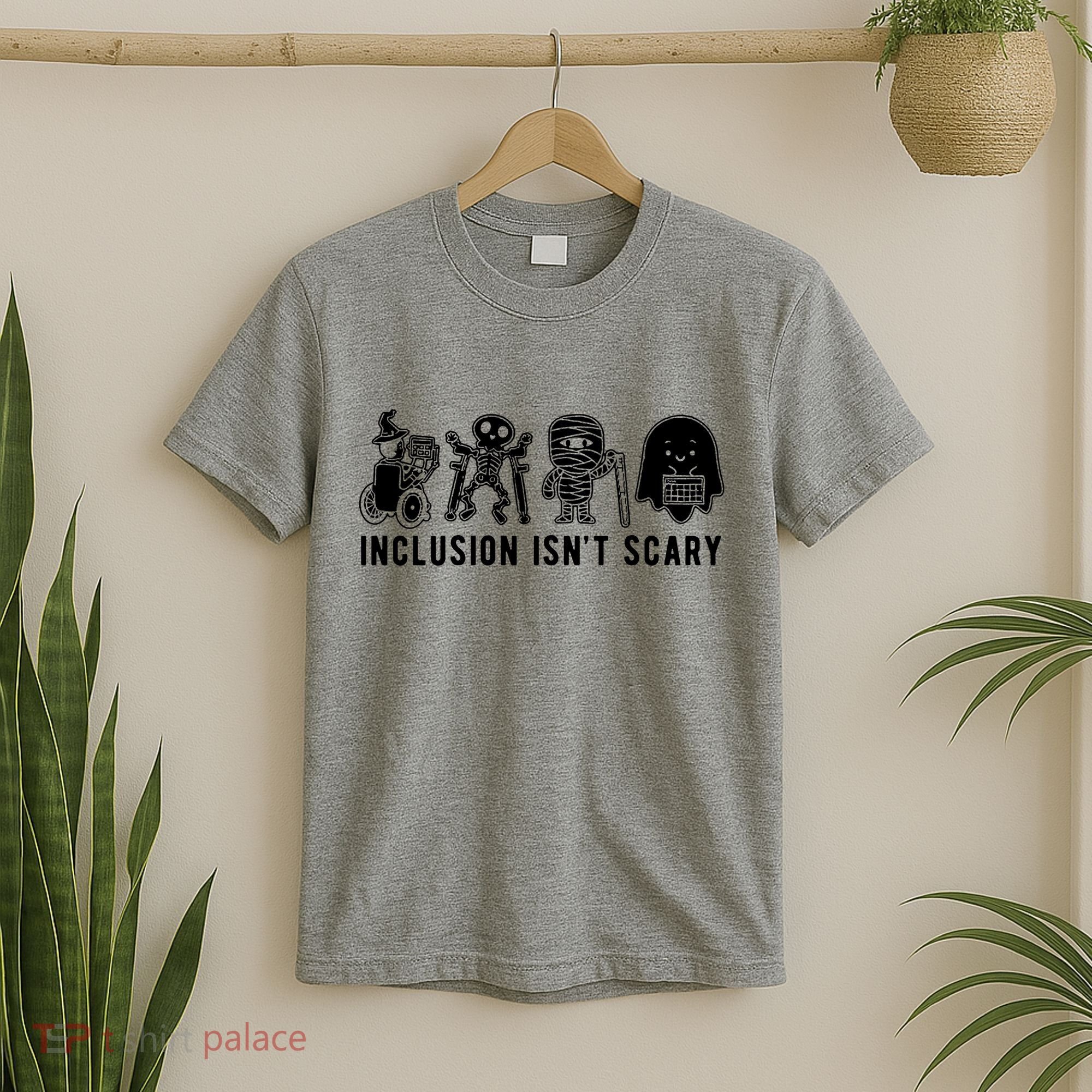 Inclusion Isnt Scary Teacher Skeleton Ghost Cute Halloween T-Shirt
