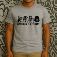 Inclusion Isnt Scary Teacher Skeleton Ghost Cute Halloween T-Shirt thumb 3