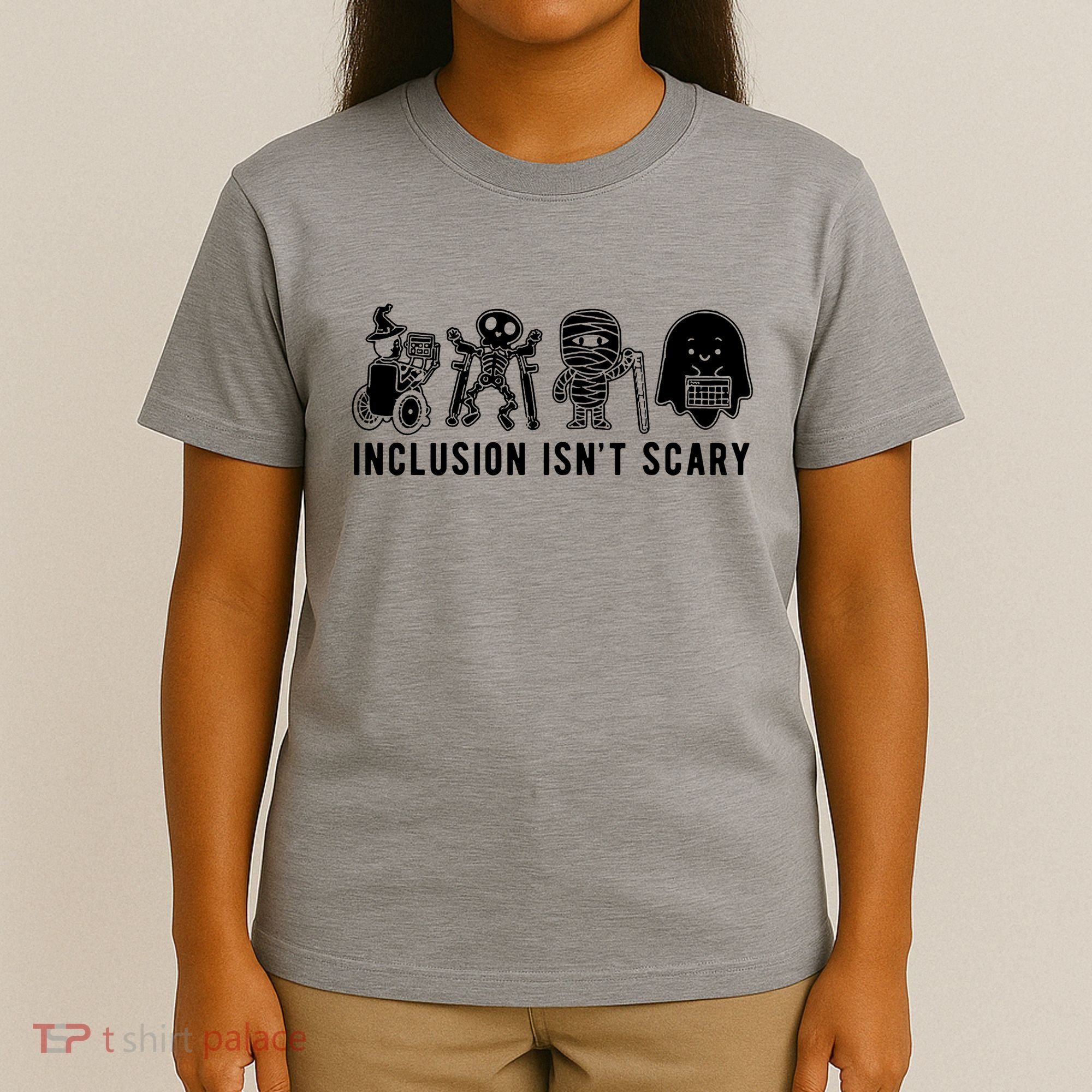 Inclusion Isnt Scary Teacher Skeleton Ghost Cute Halloween T-Shirt