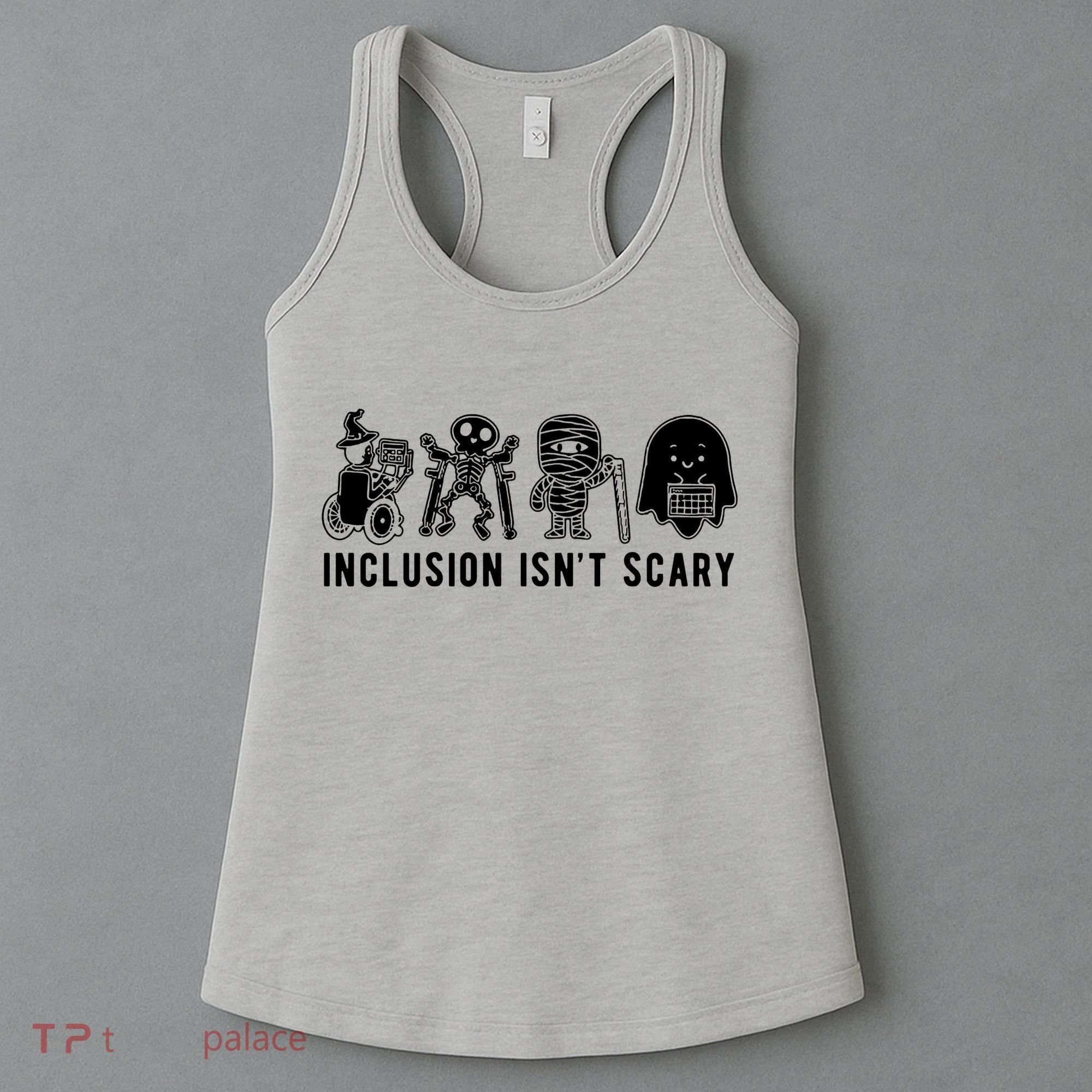 Inclusion Isnt Scary Teacher Skeleton Ghost Cute Halloween Women's Tank Top
