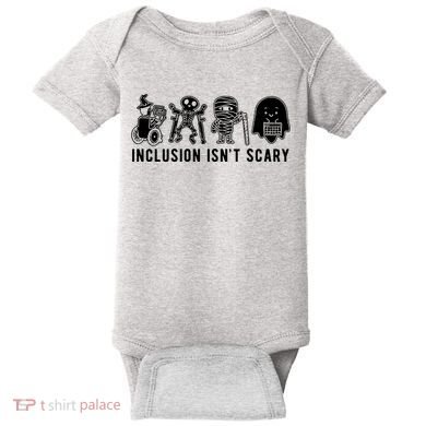 Inclusion Isnt Scary Teacher Skeleton Ghost Cute Halloween Baby Bodysuit